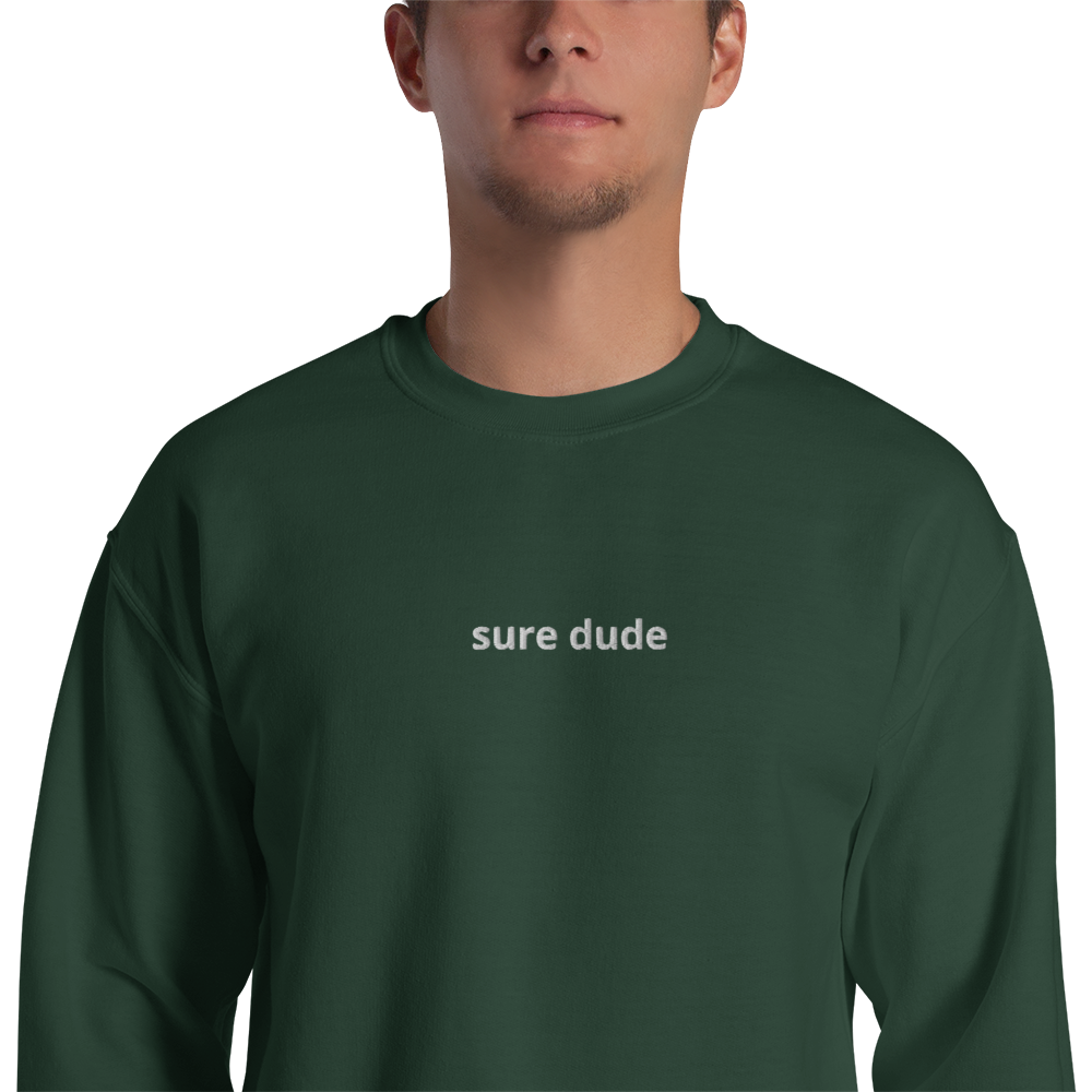 "sure dude" sweatshirt